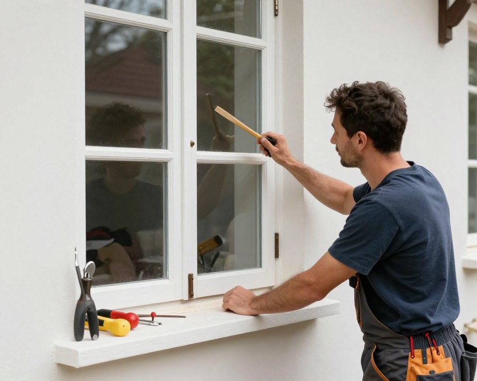 Qualifizierter Fensterbauer bei der Arbeit im Altbau