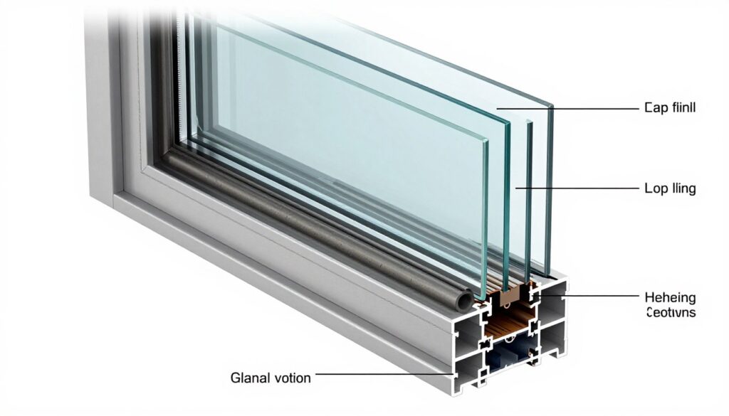 Querschnitt moderne Fensterverglasung mit Wärmedämmung für Altbau