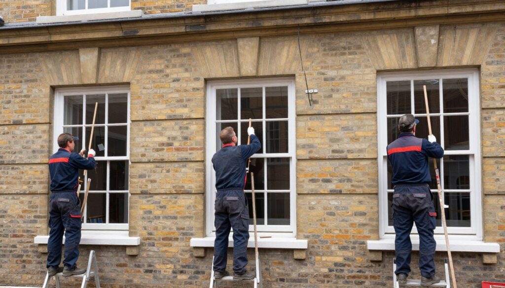 Schrittweise Installation neuer Fenster im Altbau